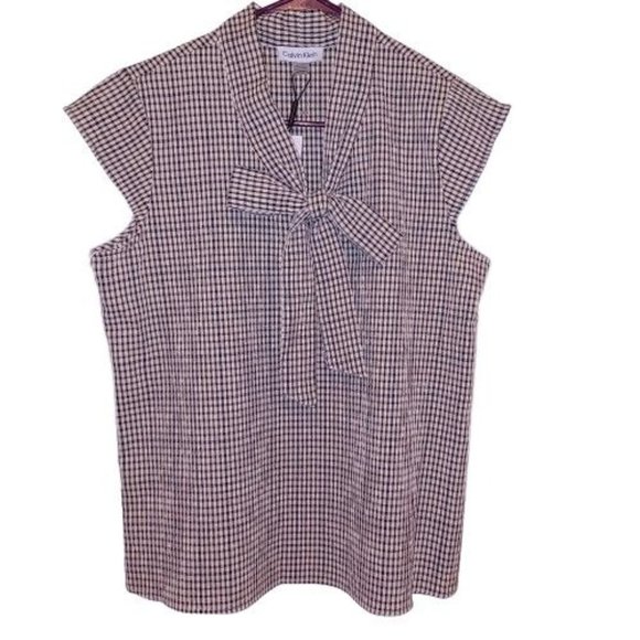 Calvin Klein Tops - Calvin Klein NWT Black and Cream Checked  Capped Sleeves Womens shirt size S